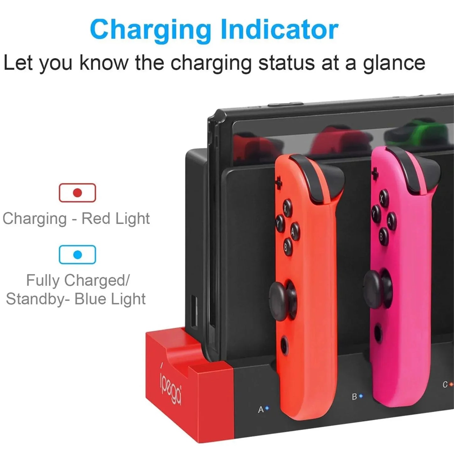 IPEGA PG-9186 Joycon Charging Dock Station for Switch & OLED – Charges Up to 4 Controllers, Compatible with All Models