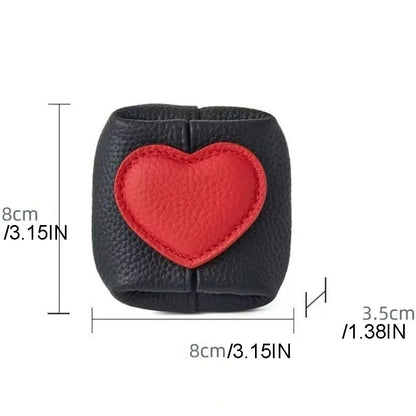 Casual Solid Color Cowhide Coin Purse – Love Heart Square Multi-Function Small Bag for Coins, Earphones & Gifts