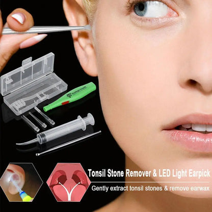 Tonsil & Earwax Remover Tool with LED Light – Stainless Steel Earpick Set with 3 Tips for Ear Care & Wax Cleaning