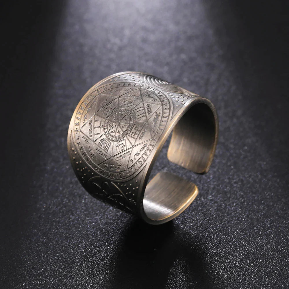 Dawapara 7 Archangels Protection Ring – Metatron Cube, Lilith Symbol, King Solomon Secrets Vintage Amulet Jewelry