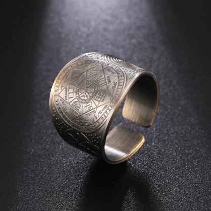 Dawapara 7 Archangels Protection Ring – Metatron Cube, Lilith Symbol, King Solomon Secrets Vintage Amulet Jewelry