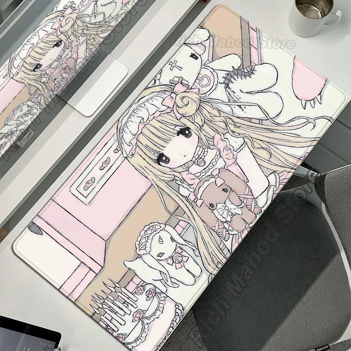 Anime Cute Angel Girl XXL Mouse Pad — Extended Gaming Desk Mat for Laptop, PC, Keyboard, Kawaii Pink Mousepad Carpet