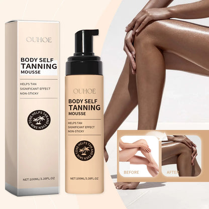 Body Self Tanning Mousse — Quick Natural Bronze Tan Foam for Face & Body, Sunless Fake Tan Bronzer