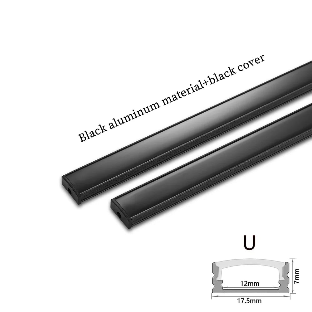 LED Aluminum Profile Channel - Black U/V Shape Housing Cover for 8-12mm Light Strips