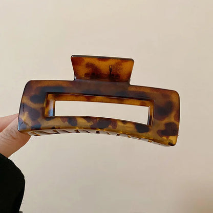 Leopard Print Acrylic Hair Grab Clip | Large Arc Cross Square Geometric Shark Clip for Women