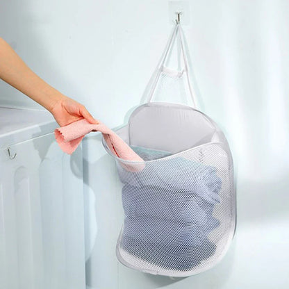 Foldable Dirty Clothes Storage Basket – Wall-Mounted Bathroom Hanging Bag with Frame for Household Laundry
