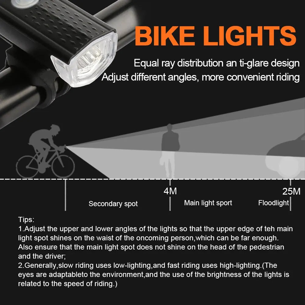 USB Rechargeable Bike Light Set: Front Light with Taillight - Easy Installation, 3 Modes Bicycle Accessories