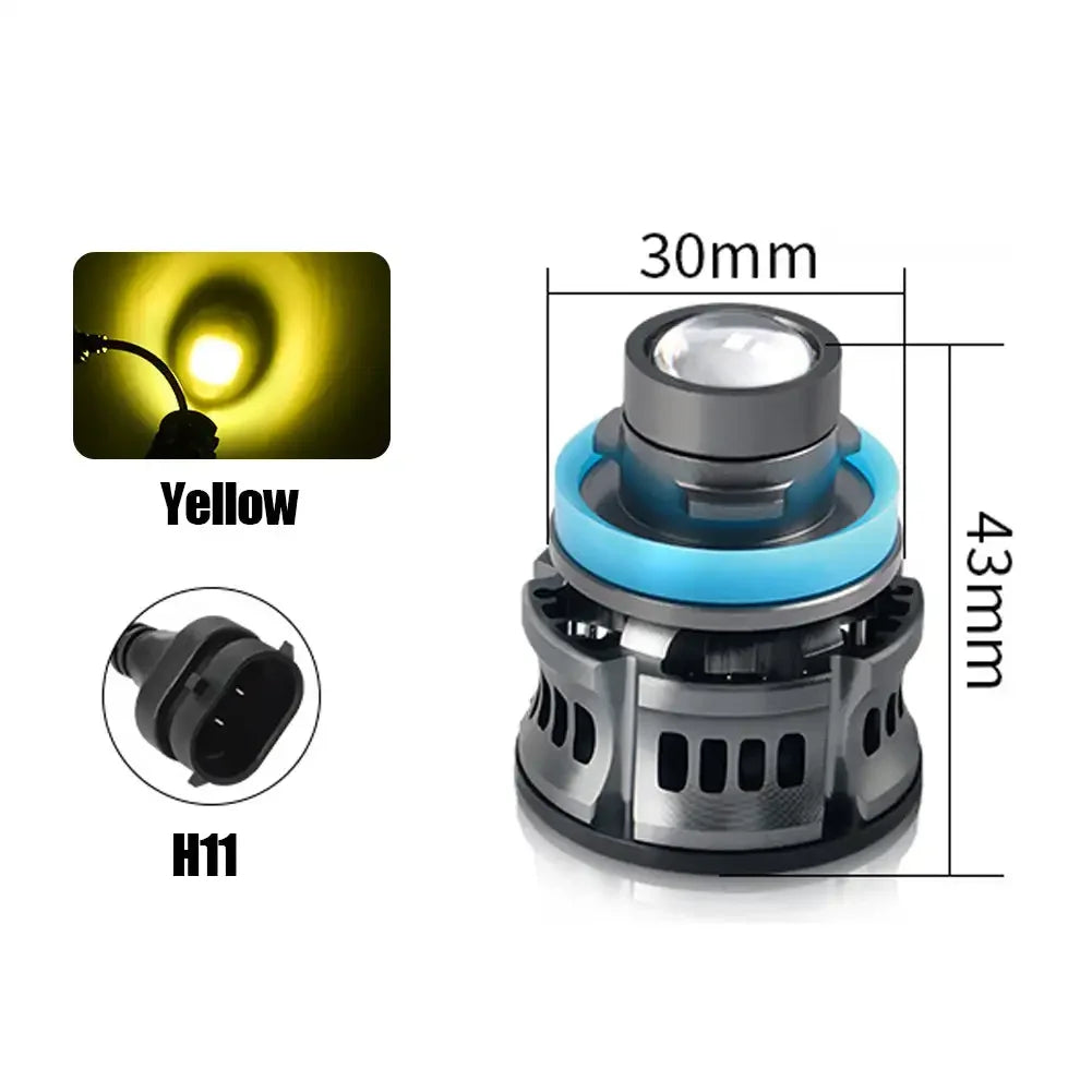 Laser Lens Car Headlight & Fog Light Bulb – H7/H8/H9/H11/9006 HB4 LED, White/Yellow/Ice Blue