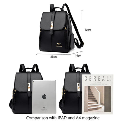 Luxury Leather Backpack for Women - Vintage Black Daypack, Casual School Bag for Girls, Mochila Rucksack Style