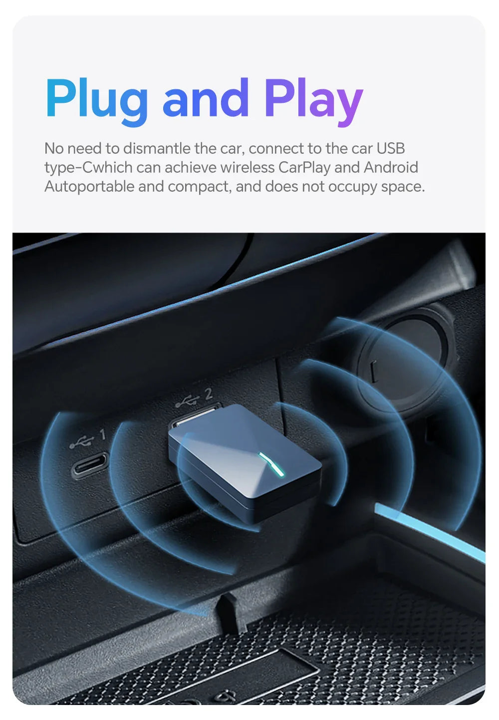 2025 Wireless CarPlay Smart Box – Plug & Play WiFi Adapter, Auto Connect, Wired to Wireless Android Upgrade