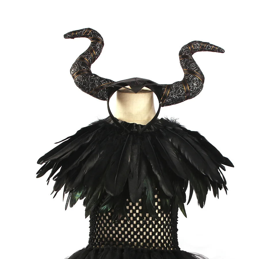 Girls’ Evil Queen Tutu Dress - Handmade Black Mesh Princess Halloween Cosplay Costume