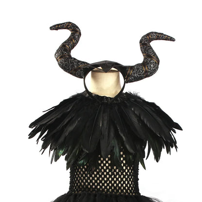 Girls’ Evil Queen Tutu Dress - Handmade Black Mesh Princess Halloween Cosplay Costume