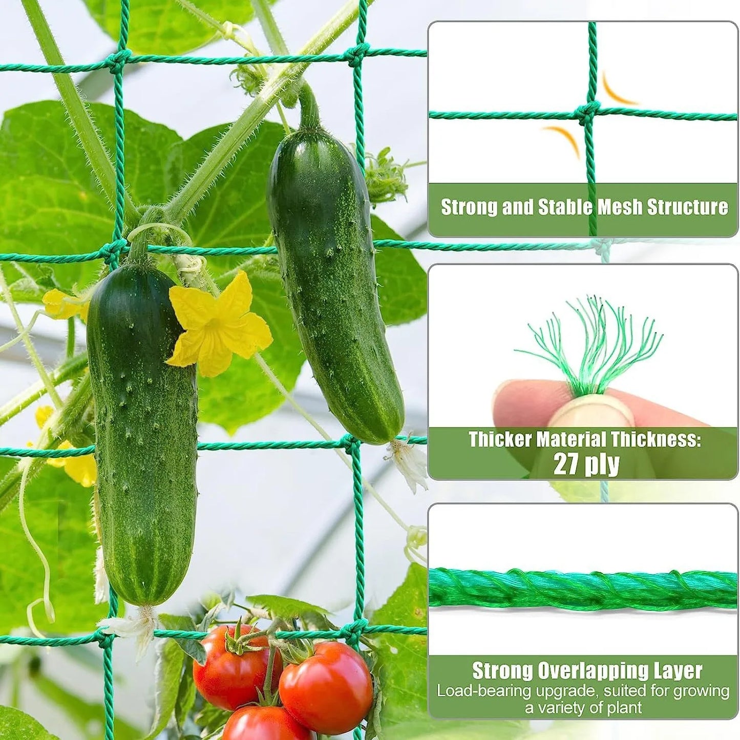 Heavy Duty Plant Trellis Netting - Thick Nylon Climbing Support Mesh for Cucumber, Tomato & Grape Gardens