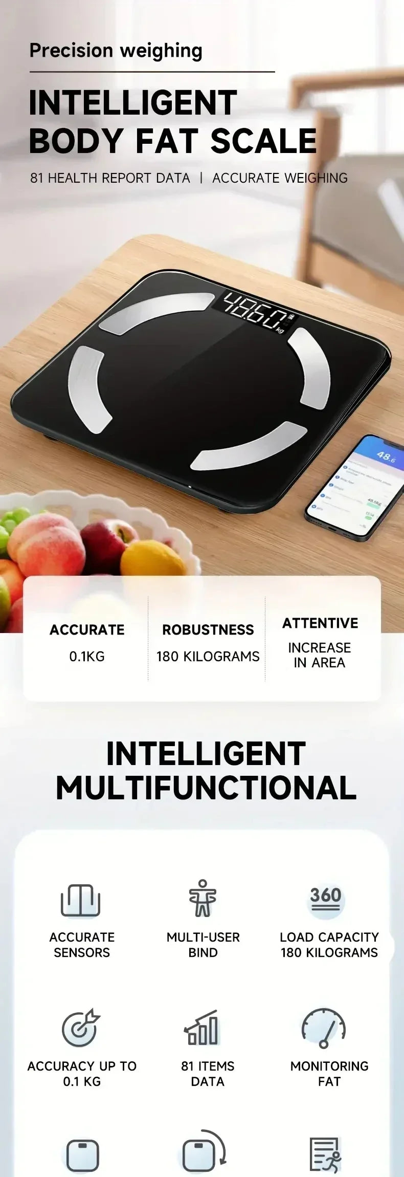 HOT Smart Body Fat Scale — High-Precision Bluetooth Weight Scale with HD Display & Mobile App | BMI, Fat & Muscle Analysis