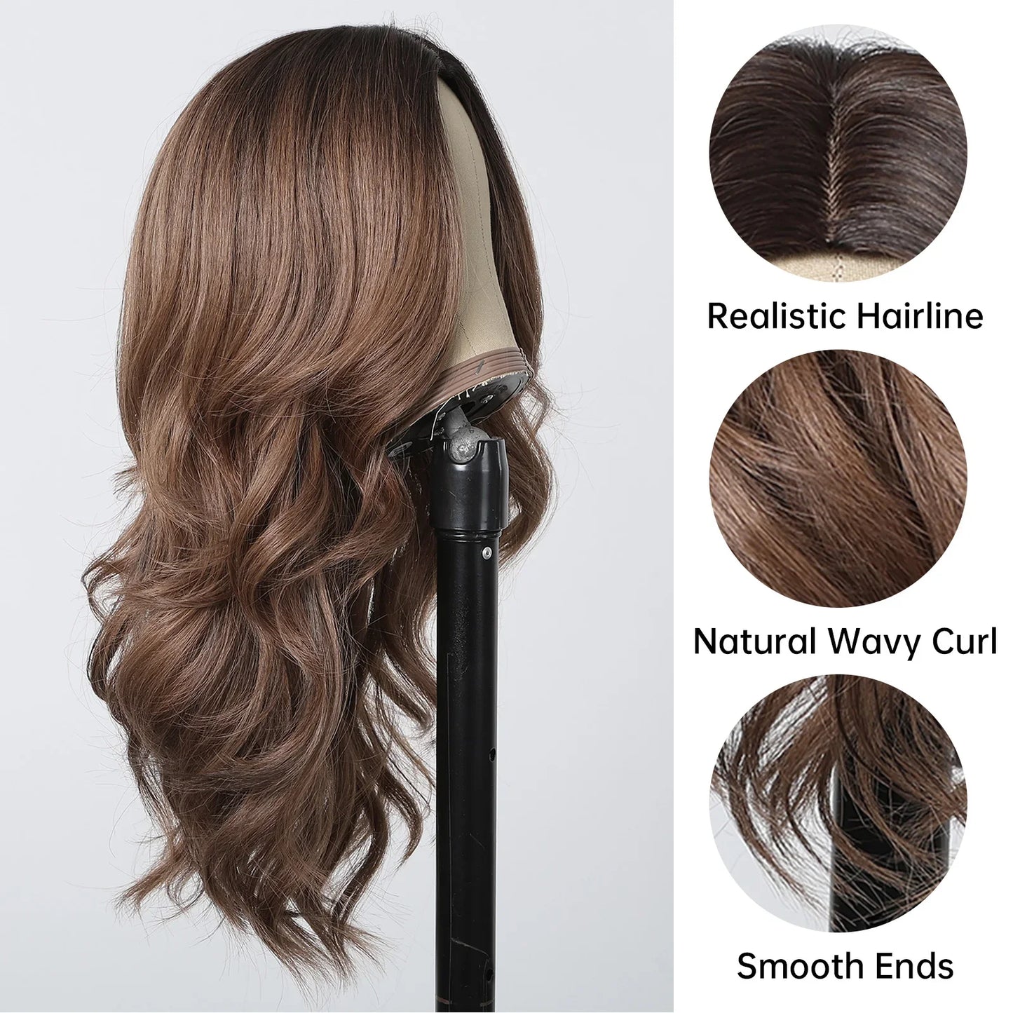 Long Wavy Brown Synthetic Wig for Women – Middle Part, Natural Look, Heat-Resistant Fiber for Daily Wear & Cosplay
