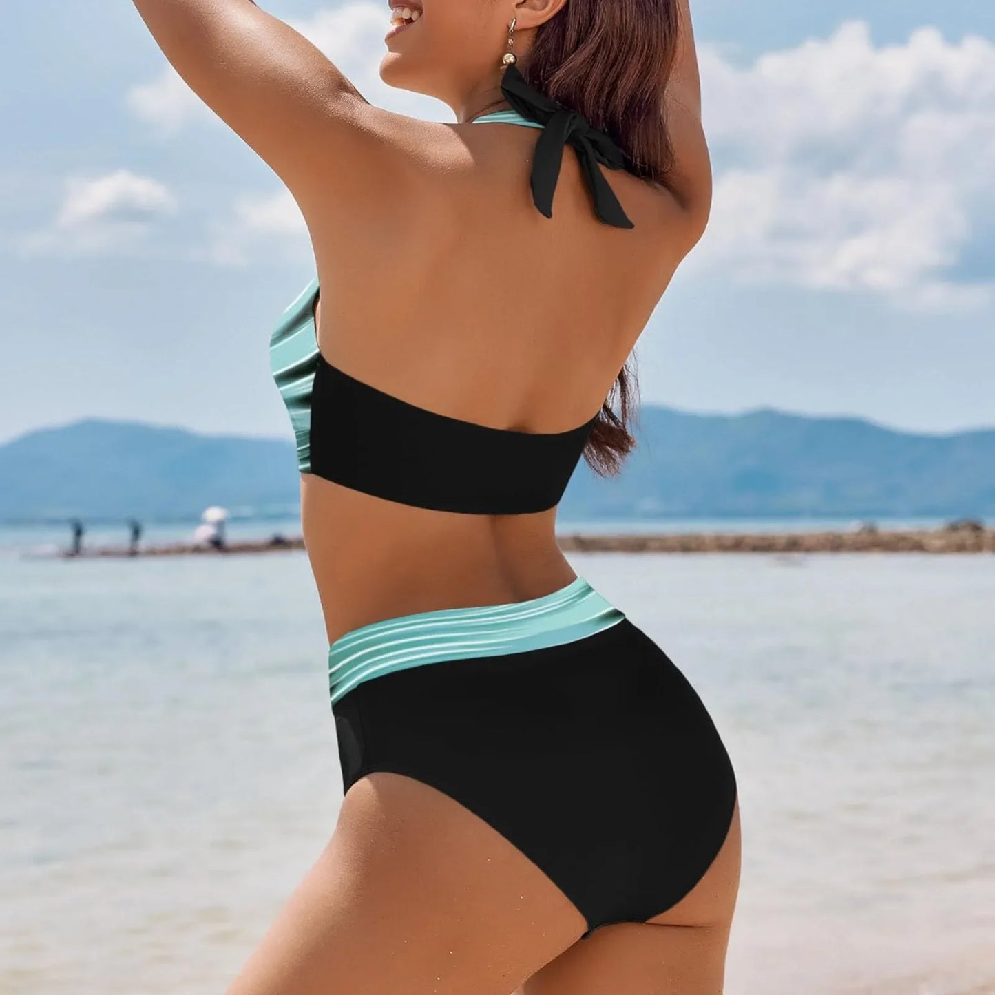 Floral Colour Block High Waist Bikini – Women's Two-Piece Swimsuit Teen Beachwear 2024 Trend