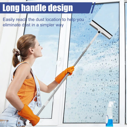 53-Inch Extendable 2-in-1 Window Cleaner Squeegee & Scrubber with 180° Rotating Head for Glass & Mirrors