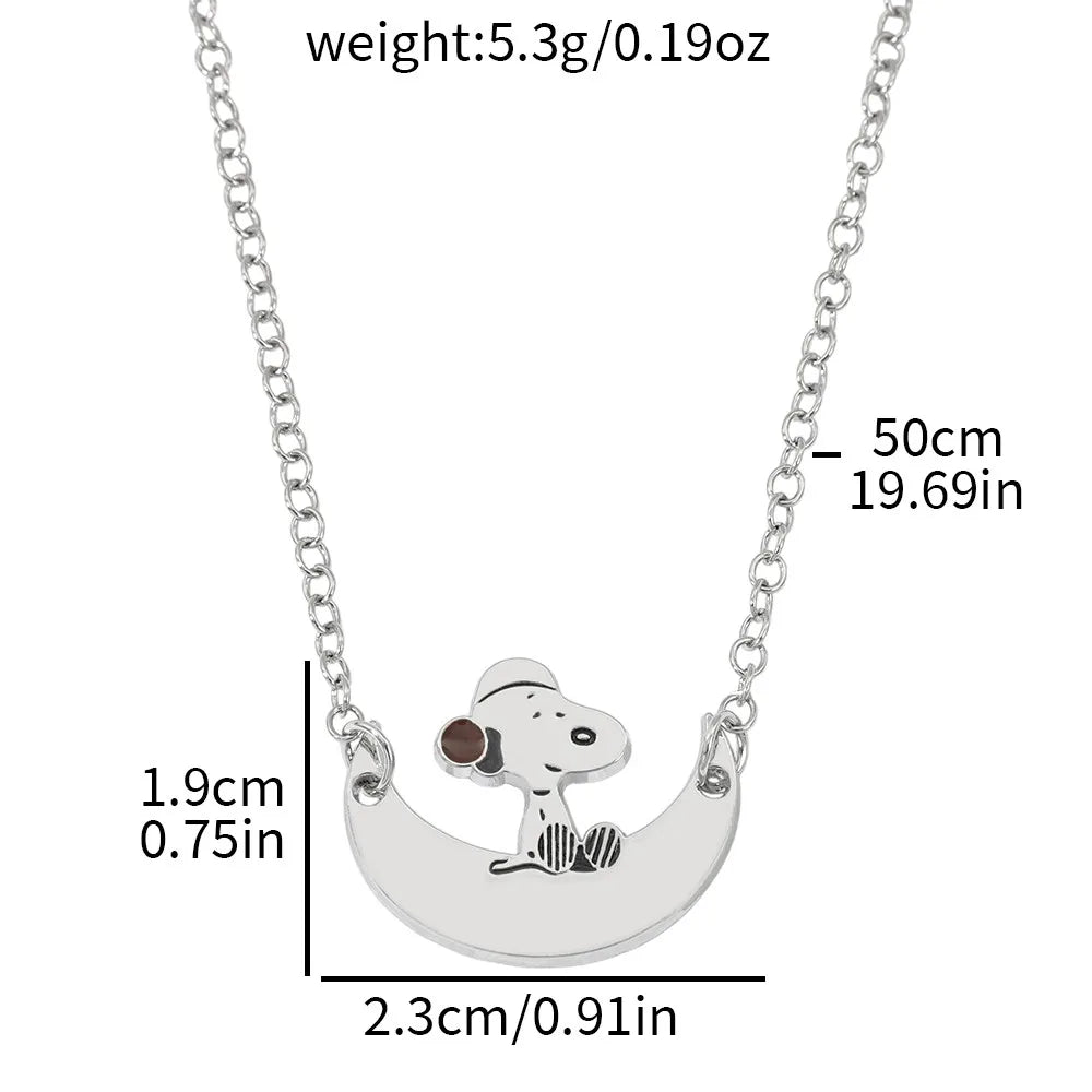 Snoopy & Woodstock Pendant Necklace - Cute Enamel Rhinestone Kawaii Jewelry for Women & Teens
