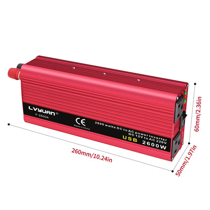 1500W-2600W Car Power Inverter – Portable DC12V to AC110V Charger for Phone, Laptop, Camera with US Socket