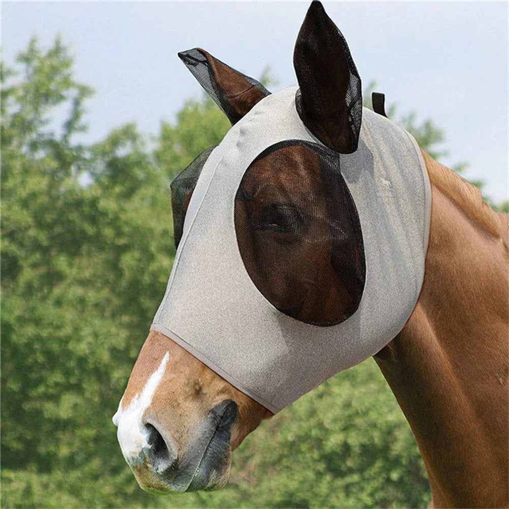 Anti-Fly Knitted Mesh Horse Mask — Breathable Anti-Mosquito & Anti-Worm Equestrian Riding Gear