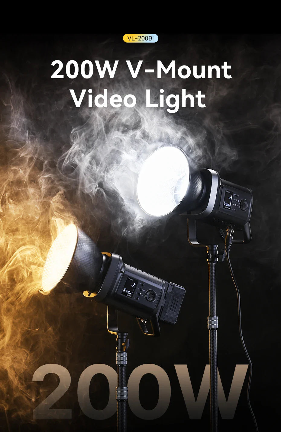 Ulanzi VL-120Bi VL-120C 120W V-Mount COB Light – Wireless APP Control, 2700K-6500K Video Light for Skit Video Photography