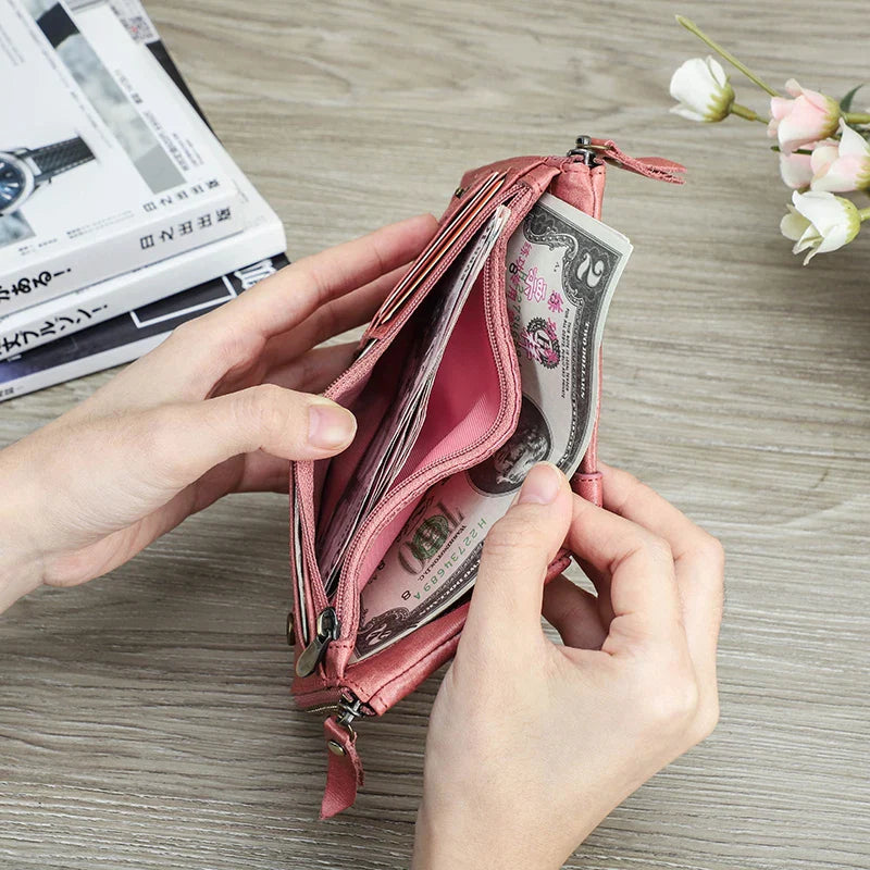 CONTACT'S Genuine Leather Short Wallet for Women — Luxury Designer Card & Coin Holder, Mini Money Clip Wallet with Free Shipping