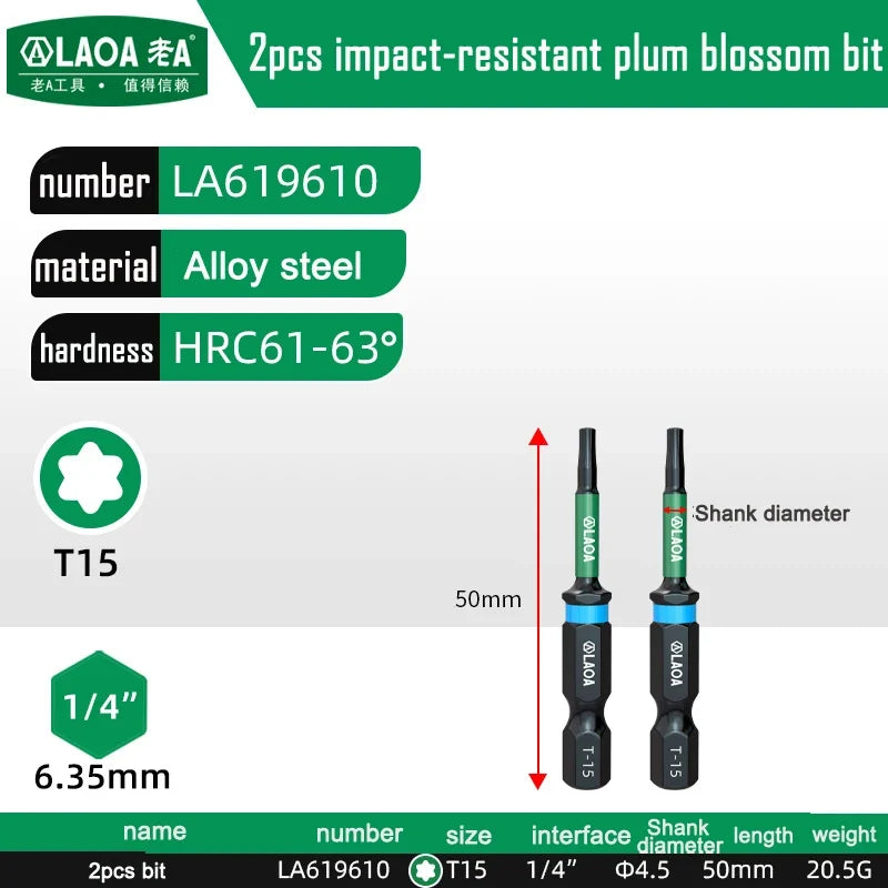 LAOA 2-Piece Alloy Steel Magnetic Impact Driver Bits - Impact-Resistant Cross & Hex Socket Bits