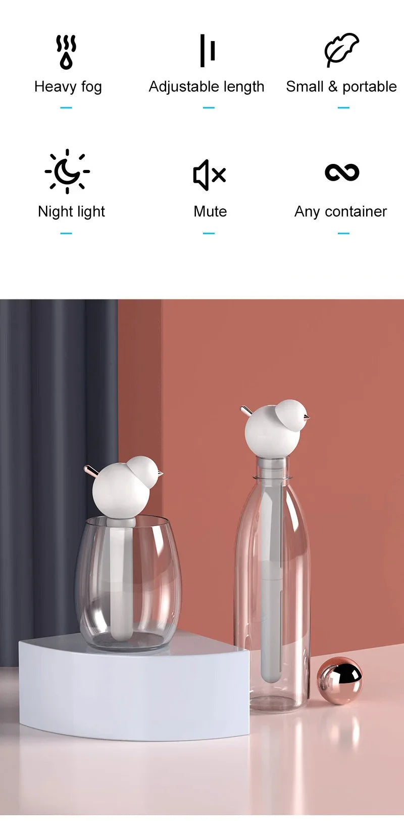 USB Portable Air Humidifier with LED – Silent Aroma Diffuser & Mist Maker for Car, Home, Office, Detachable Design