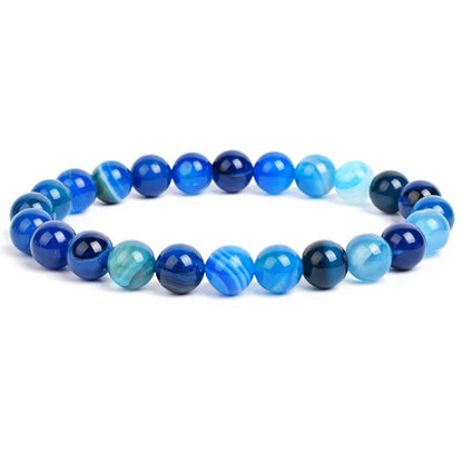 Natural Stone Bead Bracelet - Amethyst Crystal Quartz Aquamarine Jade Agate Elastic Bangle Jewelry for Women & Men
