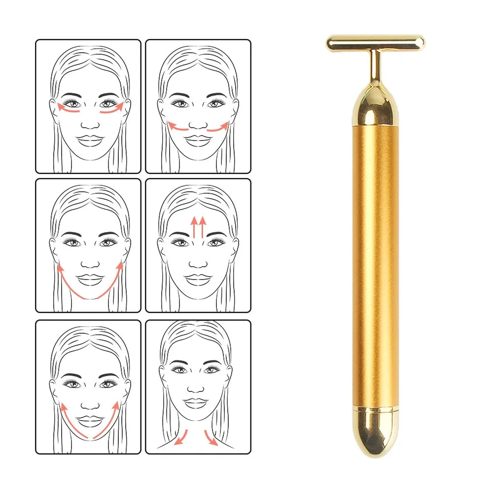 24K Gold Facial Slimming Beauty Bar – Pulse Vibrating Roller for Skin Lifting, Firming & Wrinkle Tightening