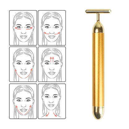 24K Gold Facial Slimming Beauty Bar – Pulse Vibrating Roller for Skin Lifting, Firming & Wrinkle Tightening