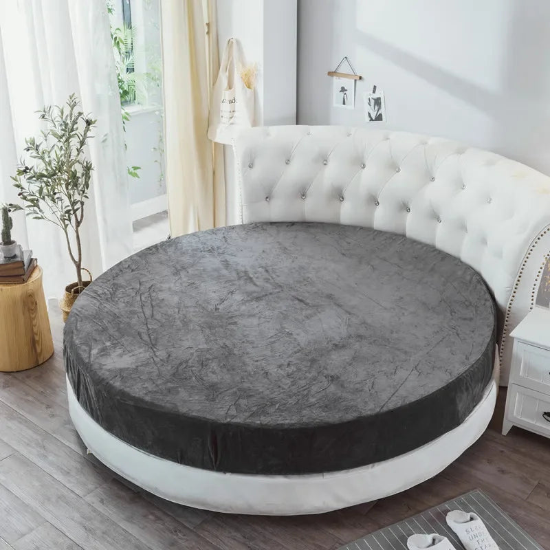 Coral Velvet Round Bed Sheet - Soft Flannel Winter Fitted Sheet for 200-220cm Round Beds, Pillowcase Not Included