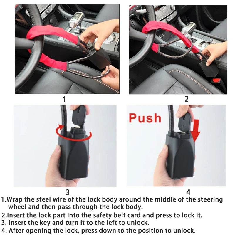 Car Steering Wheel Lock : Retractable Anti-Theft Seat Accessory with 2 Keys - Automobile Security Enhancement