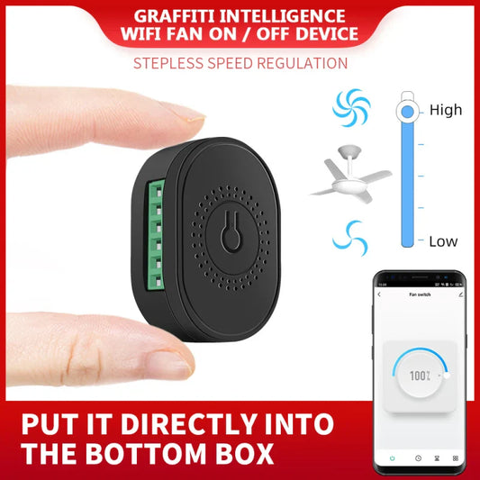 Tuya WiFi Mini Smart Fan Speed Controller – DIY Ceiling Fan Switch, Remote & Voice Control, Alexa & Google Home Compatible