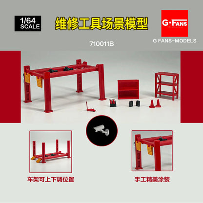 G Fans-Models 1/64 Repair Tool Set – Model Garage Lift & RWB Tools Scene Kit 710011 710012