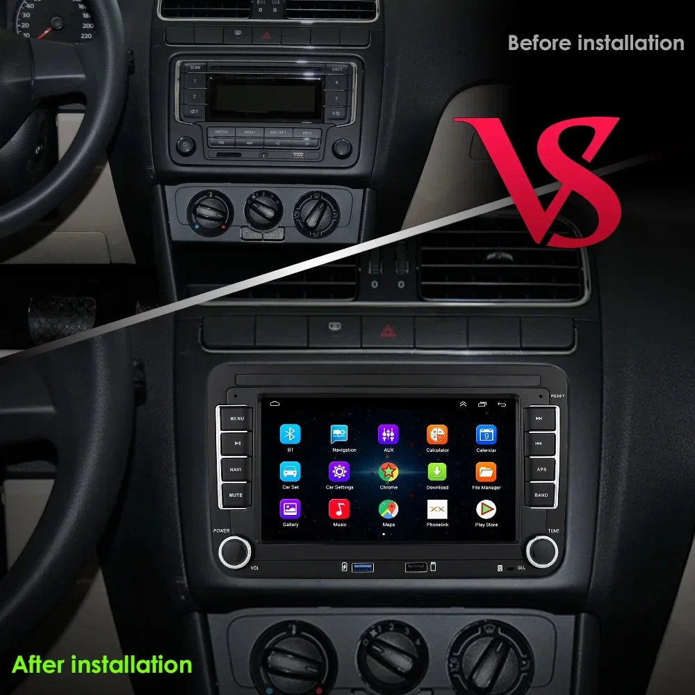 2DIN Android Car Radio for Volkswagen Golf 5/6, Polo, Passat B6/B7, CC, Skoda, Jetta - Multimedia, CarPlay, Wifi & GPS Navigation
