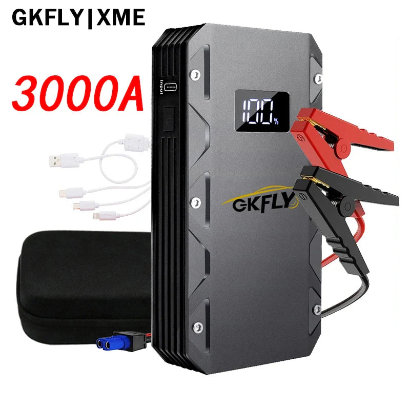 GKFLY 12V Car Jump Starter 18000mAh – 3000A Power Bank & Battery Booster for Petrol & Diesel Cars