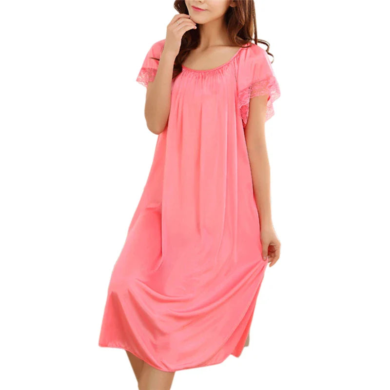 Women’s Lace Patchwork Nightgown – Long Sleepwear Dress for Casual Homewear