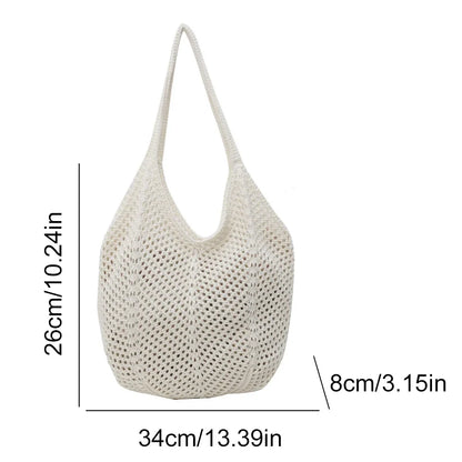 Fashion Women’s Hollow Woven Shoulder Bag – Large Capacity Crochet Tote, Solid Knitting Mesh Handbag for Summer & Beach