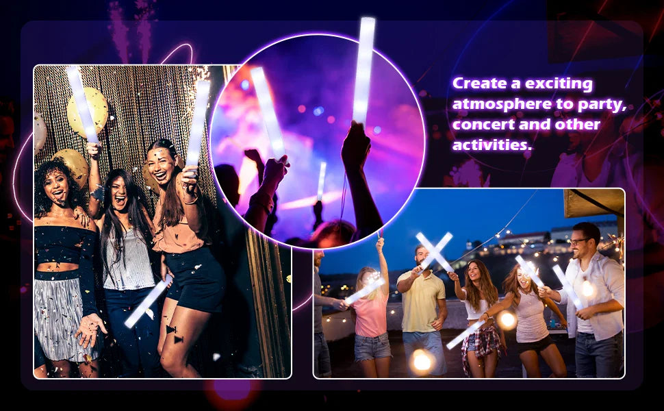 400-30PCS LED Foam Glow Sticks – 3 Modes Party Supplies for Weddings, Birthdays, Concerts, Halloween & Christmas