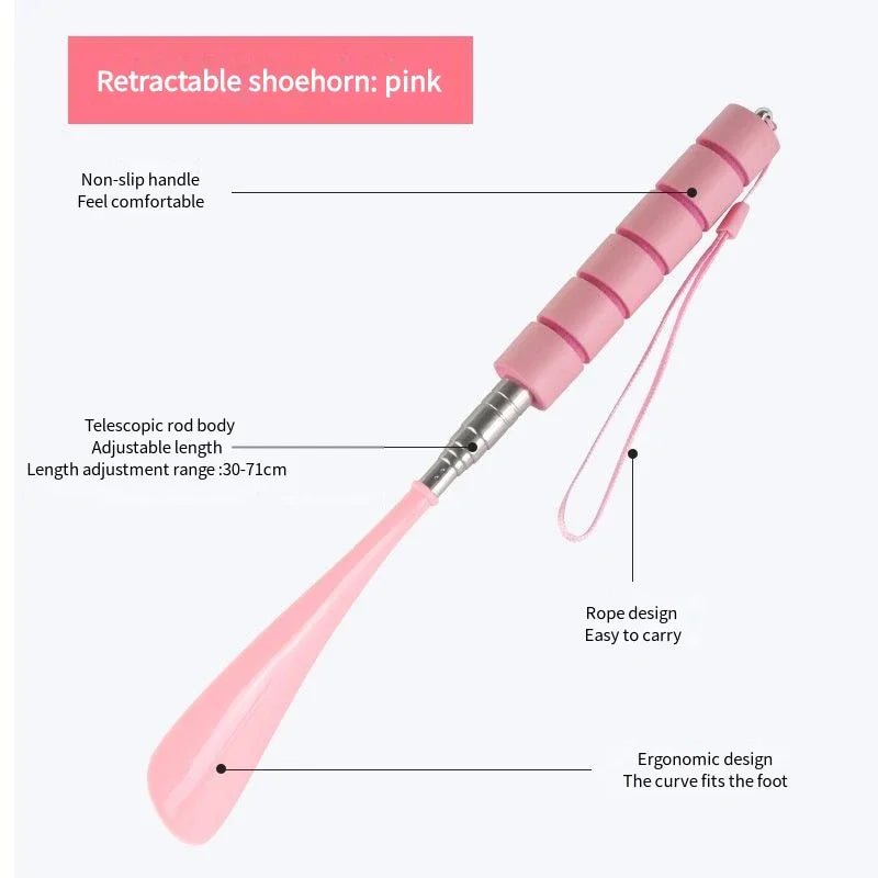 Stretchable Long Metal Shoehorn 30-71cm – Shoe Spoon for Pregnant Women & Elderly, No-Bend Shoe Wearing Aid