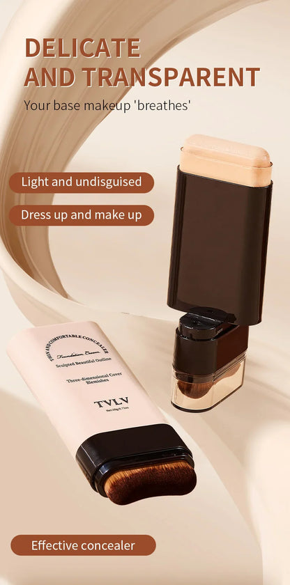 TVLV Eraser Foundation Stick with Brush – 20g Brightening Liquid Foundation & Long-Lasting Concealer
