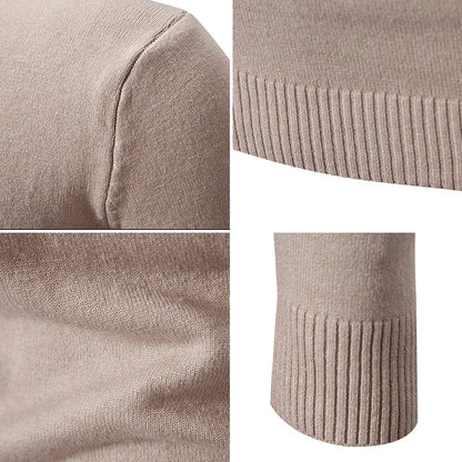 Autumn Men's Half High Neck Sweater - Basic Solid Color Slim Fit, Versatile Casual Knitwear with Elastic Round Neck Design