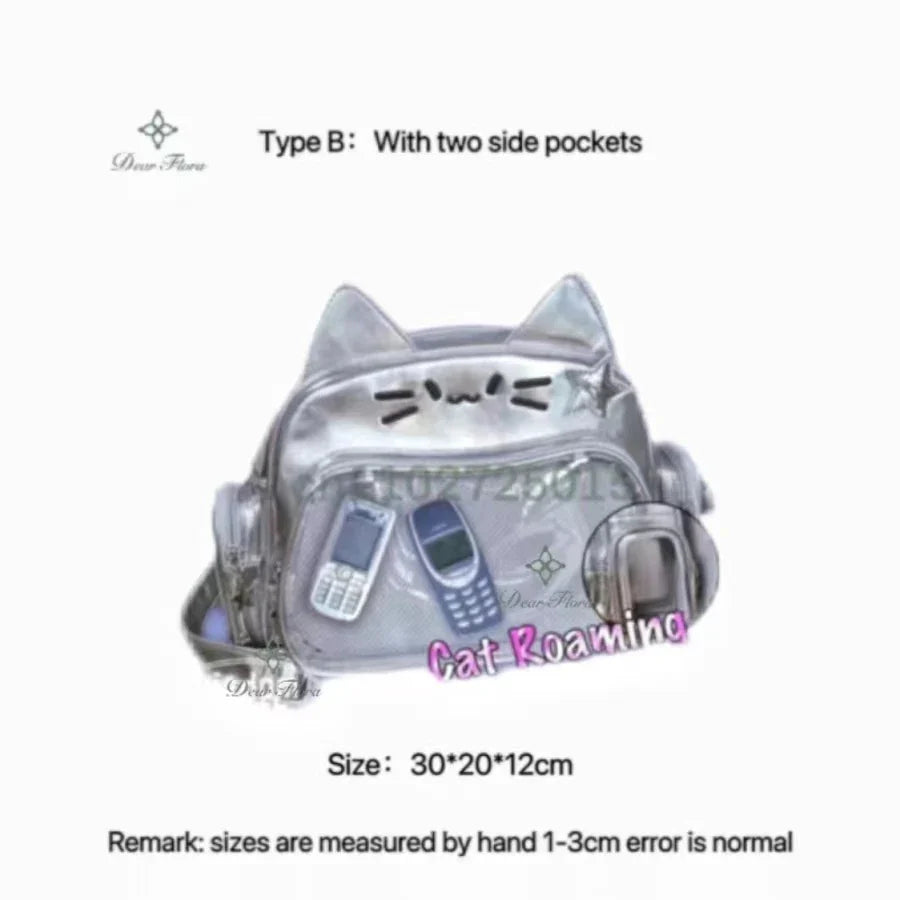 Y2K Korean Kawaii Cat Ita Bag — Cute PU Transparent Shoulder & Crossbody Bag for Girls, Harajuku Style Backpack
