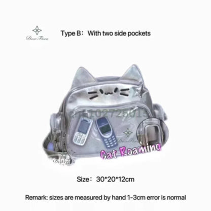 Y2K Korean Kawaii Cat Ita Bag — Cute PU Transparent Shoulder & Crossbody Bag for Girls, Harajuku Style Backpack