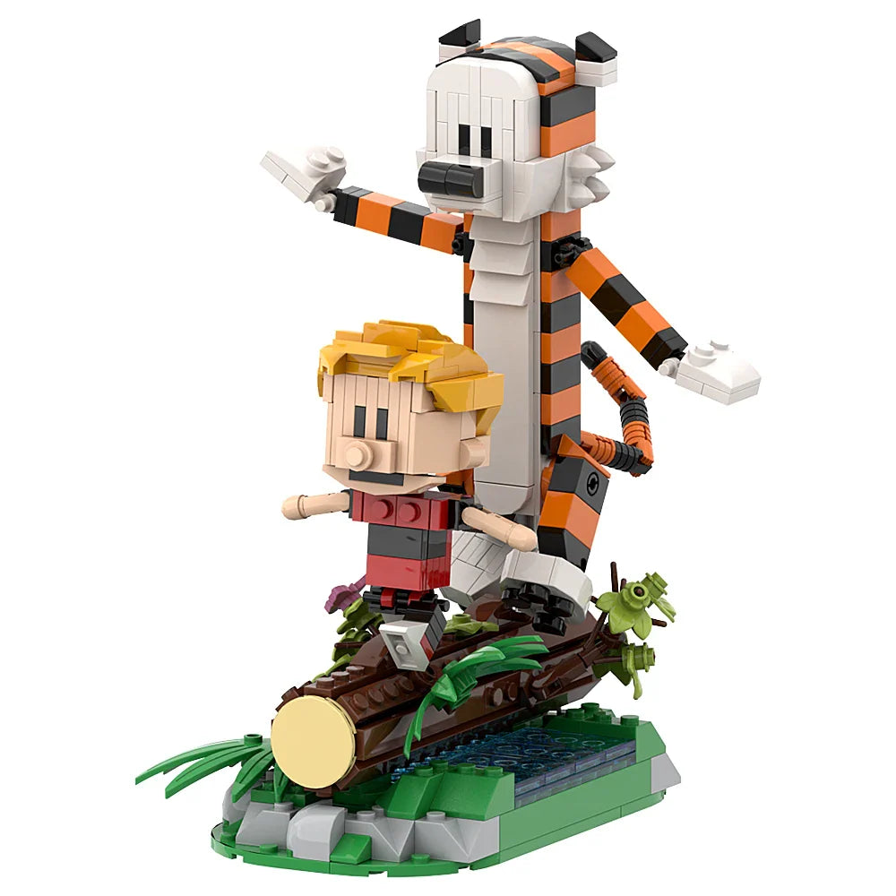 Gobricks MOC Calvin and Hobbes Building Block Set – Classic Comic Cartoon Tiger Model Toy Gift for Kids