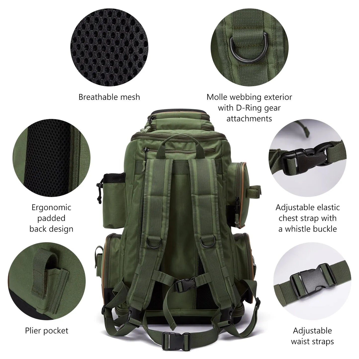 Bassdash Multifunctional Fishing Tackle Backpack - Lightweight Tactical Soft Tackle Box with Protective Rain Cover