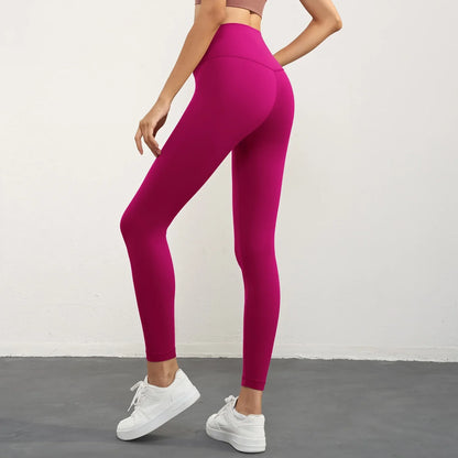 High Waist Women's Yoga Leggings - Solid Color Cropped Gym & Training Pants with Back Pocket