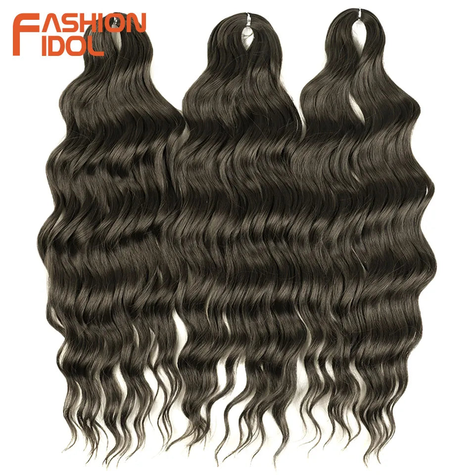 FASHION IDOL 24" Deep Wave Crochet Hair - 3-Piece Synthetic Water Wave Braiding Extensions, Ombre Rainbow Twist Hair