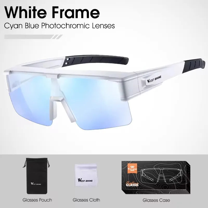WEST BIKING Large Frame Cycling Glasses — Polarized Photochromic Sunglasses Fit Over Myopic Goggles